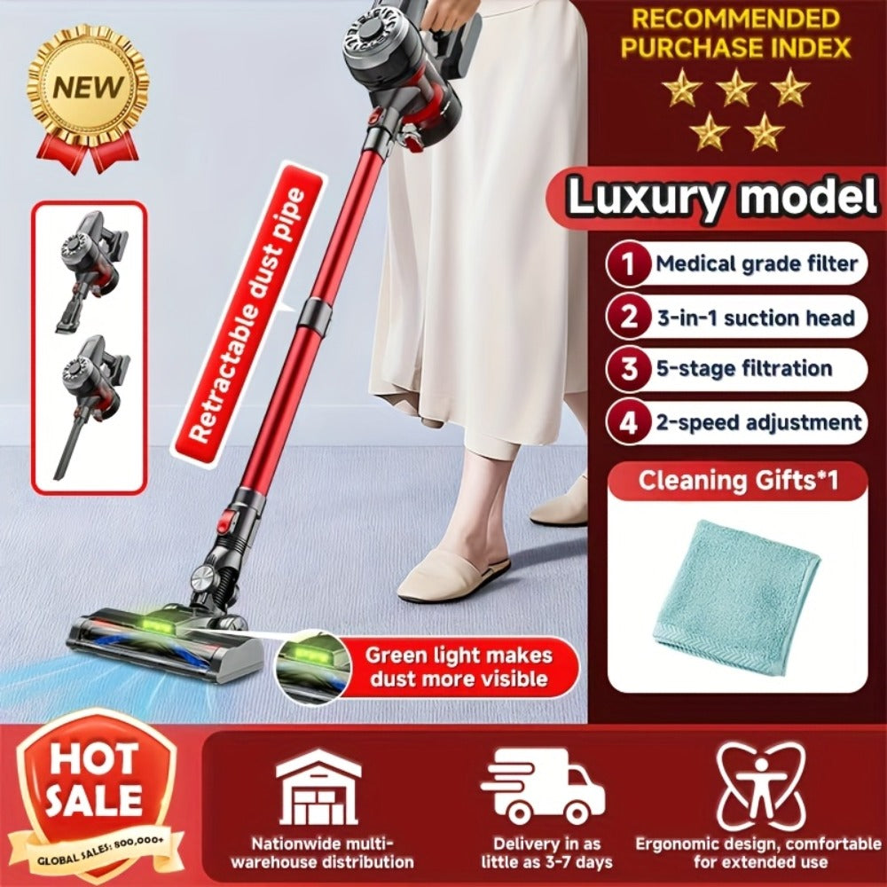 Cordless Vacuum Cleaner with Green Light Indicator for Entryways, Bedrooms and Living Spaces