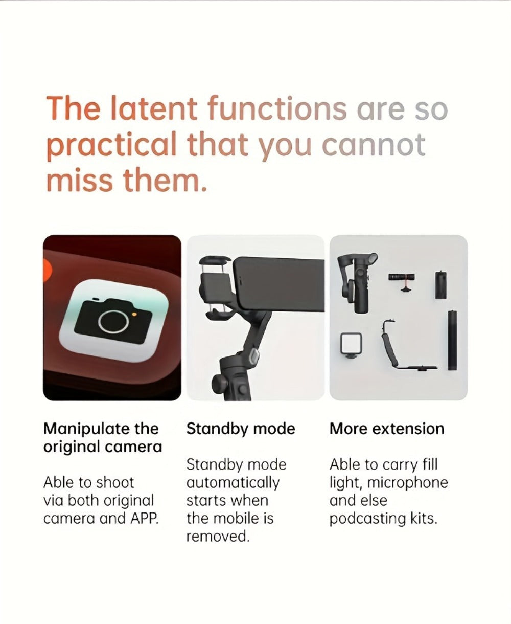 AOCHUAN Foldable 3-Axis Gimbal Stabilizer with Extendable Pole & Panoramic Gesture Control, AI Face Tracking Phone Gimbal