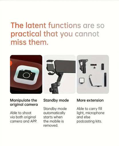 AOCHUAN Foldable 3-Axis Gimbal Stabilizer with Extendable Pole & Panoramic Gesture Control, AI Face Tracking Phone Gimbal