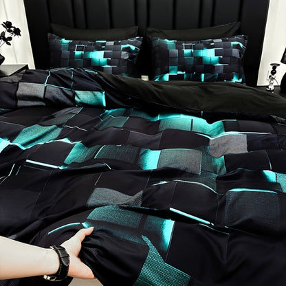 Duvet Cover Set 3 Piece Plaid Digital Print Polyester Bedding All Season Twin Full Queen King Size with Pillowcases Purple Blue Red