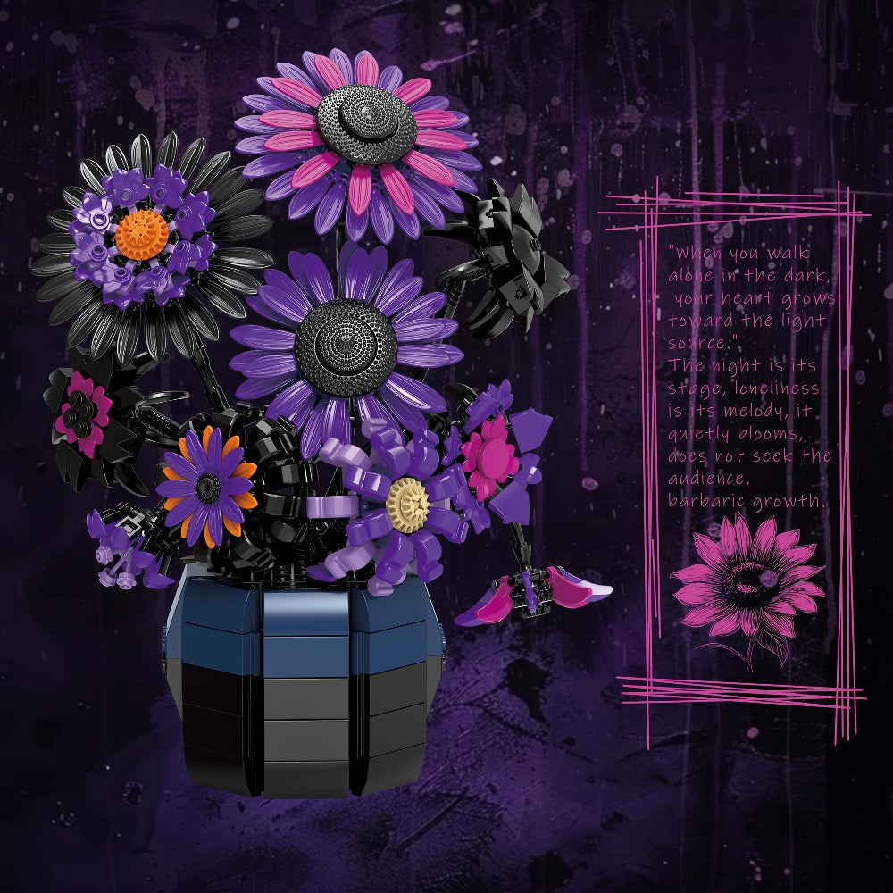 Sunflower Building Blocks Bouquet Set for Adults – Purple Van Gogh Art Botanical Flower Brick Kit Creative Home Decor Display Model