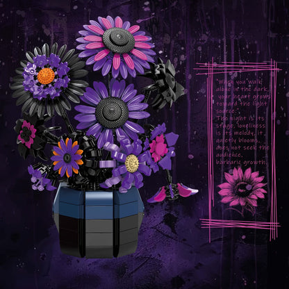 Sunflower Building Blocks Bouquet Set for Adults – Purple Van Gogh Art Botanical Flower Brick Kit Creative Home Decor Display Model