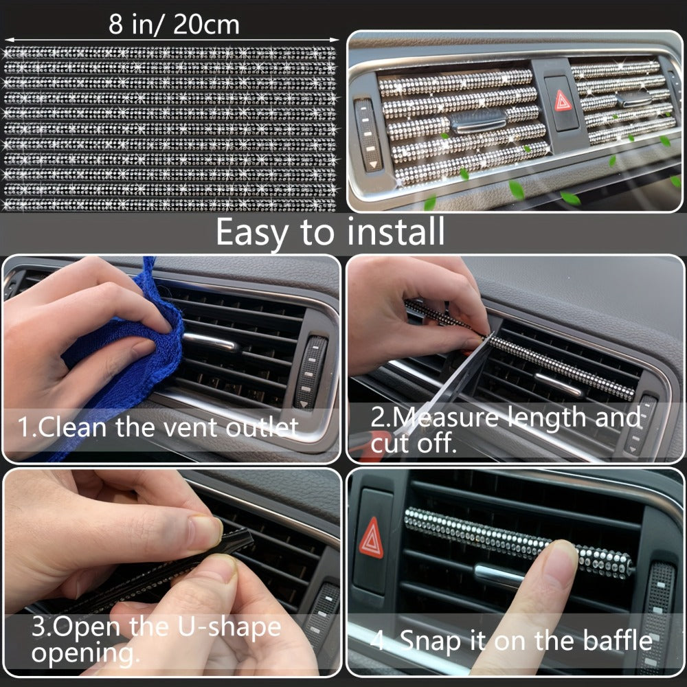 30-Piece Bling Car Interior Accessories Set with 15-Inch Steering Wheel Cover, Seat Belt Pads and Trim