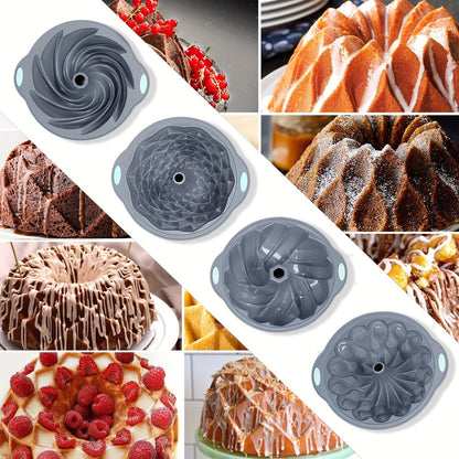 Silicone Bundt Cake Pan Set 9-Piece, Nonstick Fluted Hollow Cake Molds in Crown Nest Spiral Braided Shapes