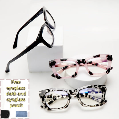 Reading Glasses – Three-Pair Square Reader Set with Spring Hinges, Cloths and Bags with Multiple Strength and Color Options