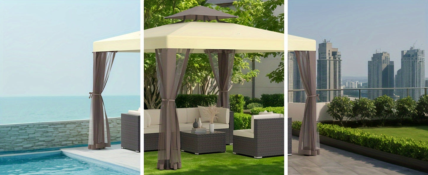 Gazebo with Mosquito Netting Steel Frame, Backyard Garden BBQ Party for Grilling, Camping and Outdoor Meals
