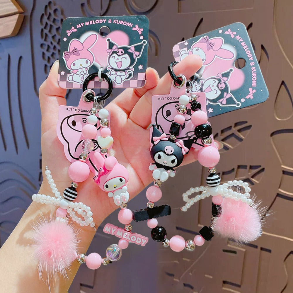 Kawaii Beaded Phone Chain Keychain Sanrio Kuromi My Melody Anime Backpack with the Listed Color, Size or Set Options for Everyday Carry
