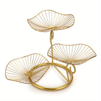 Fruit Basket Stand 3-Tier Decorative Iron Metal Wire Fruit Bowl with Lotus Leaf Design, Countertop Holder for Fruits Vegetables Bread