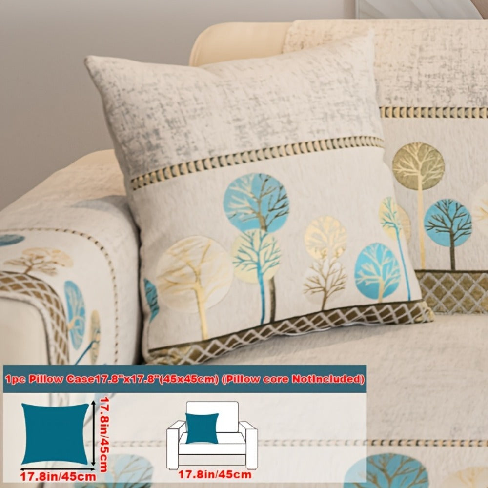 Sofa Cover, Geometric Embroidered Knit Couch Pad in Gray, Blue or White with Three Size Options