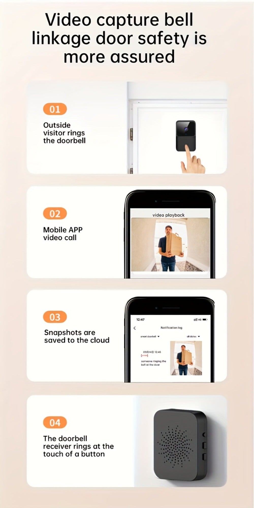 Video Doorbell 960p Wireless Camera with Voice Changer, Night Vision, Two-Way Audio and Single or Two-Pack Options