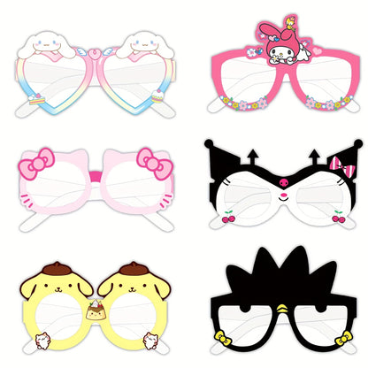 Sanrio Photo Booth Glasses Props 12 Pcs Hello Kitty Kuromi My Melody Cinnamoroll Gudetama for Parties, Celebrations and Guest Favors