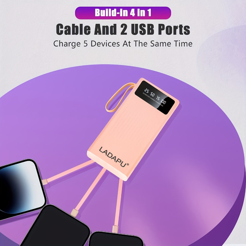 Power Bank for Camping, 10000-30000mAh with 15W Charging, Four-in-One Cable and Four-Mode Camping Light