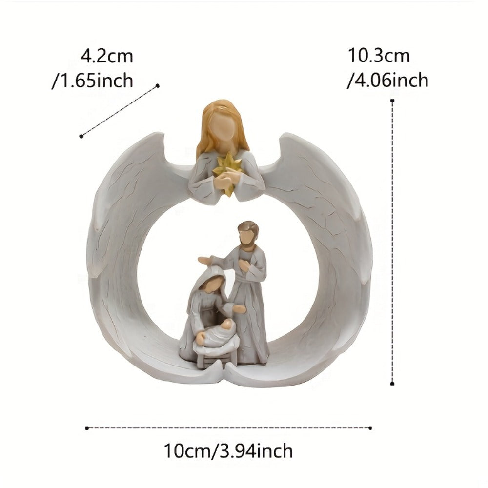 Nativity Scene Statue - Holy Family & Angel White Resin Figurine, Beautifully Crafted Religious Decor for Christmas