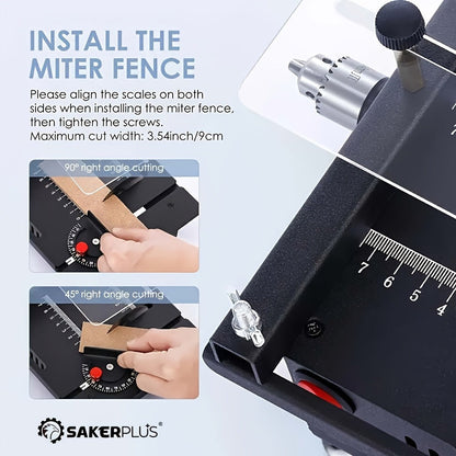 100W Electric Mini Table Saw with Woodworking Pen Set, 7-Speed & Angle Adjustable, 16mm Max Cutting Depth