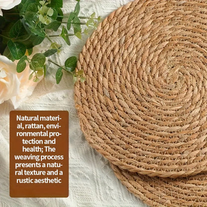 12pcs Rattan Placemats Natural Wicker Round Table Mats Heat-Resistant 11.8" Kitchen Dining Decor Bohemian