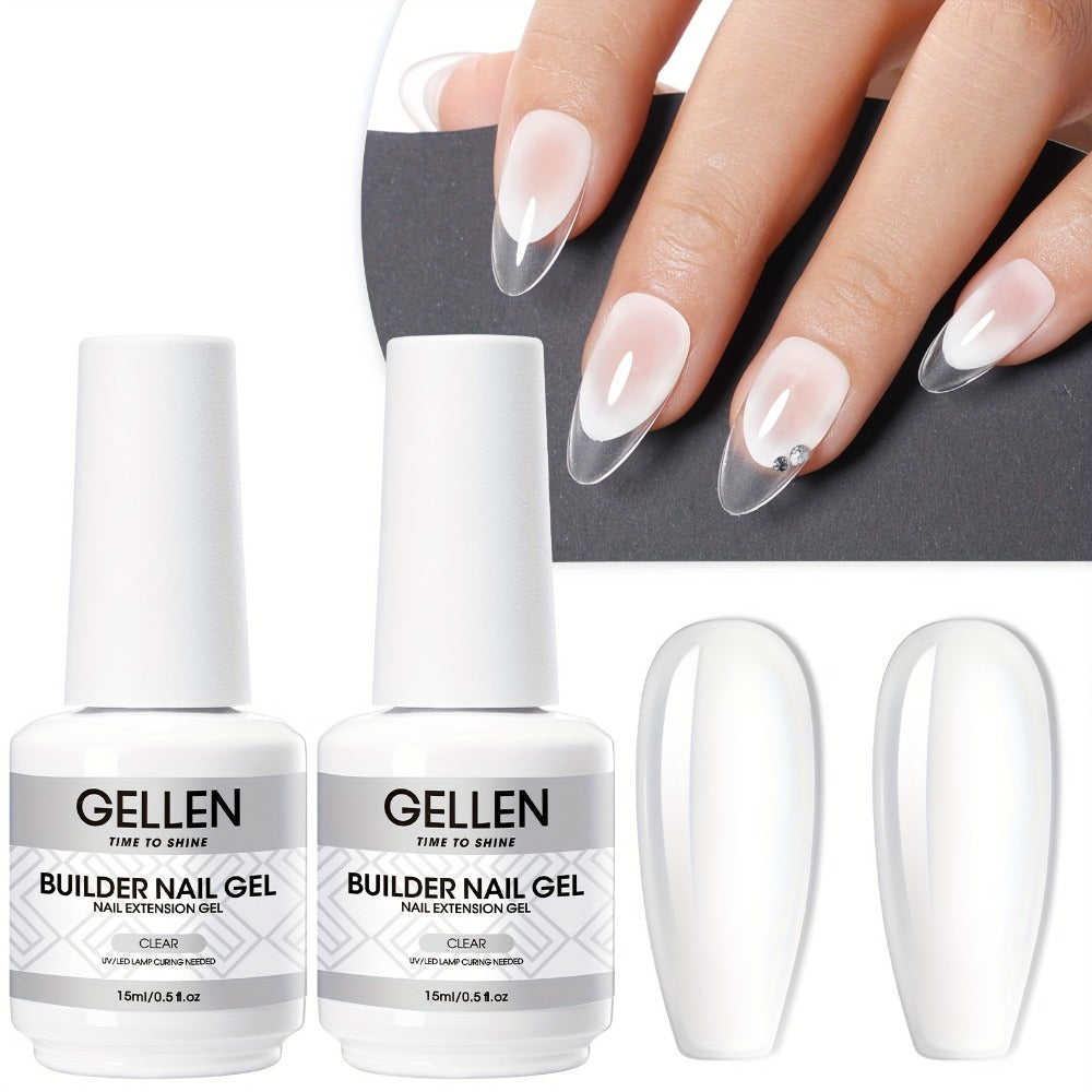 Hard Gel Nail Extension Builder Gel 7-in-1 Self-Leveling – 28+ Day Wear, LED UV Cured, 15ml, Clear Pink Nude Baby Pink Milky White