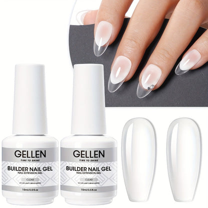 Hard Gel Nail Extension Builder Gel 7-in-1 Self-Leveling – 28+ Day Wear, LED UV Cured, 15ml, Clear Pink Nude Baby Pink Milky White