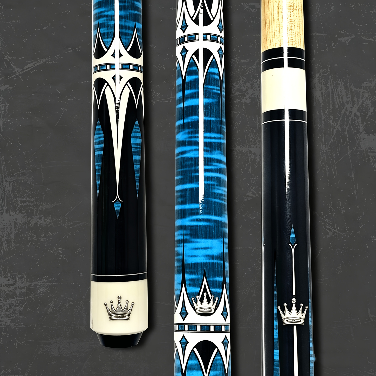 Two-Piece Carbon Fiber Pool Cue with Metal Joint, Wrap Section and Pink or Blue Graphic Designs