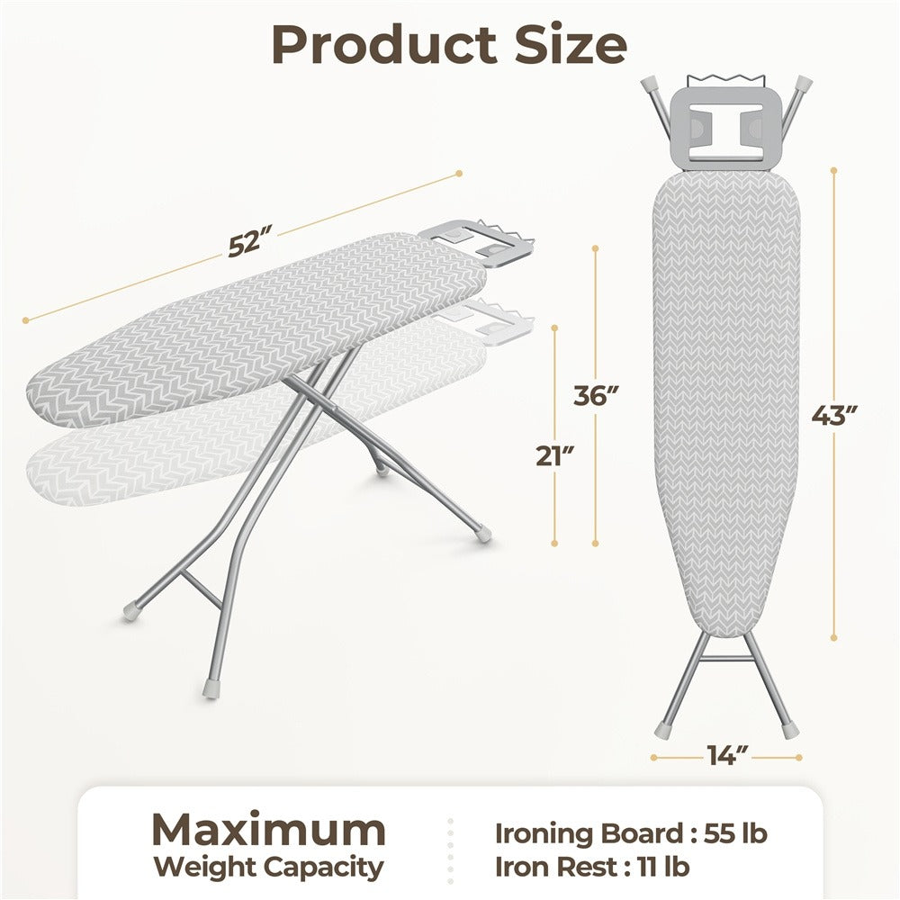 Full-Size 52-by-14-Inch Folding Ironing Board with Four-Leg Stand and Iron Rest in Four Colors