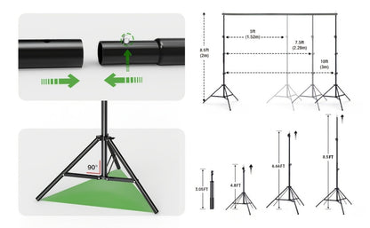 Backdrop Stand BEIYANG 10 x 8.5-Foot Tripod Kit with Sectional Crossbar, Clips, Ballast Bags and Carry Bag