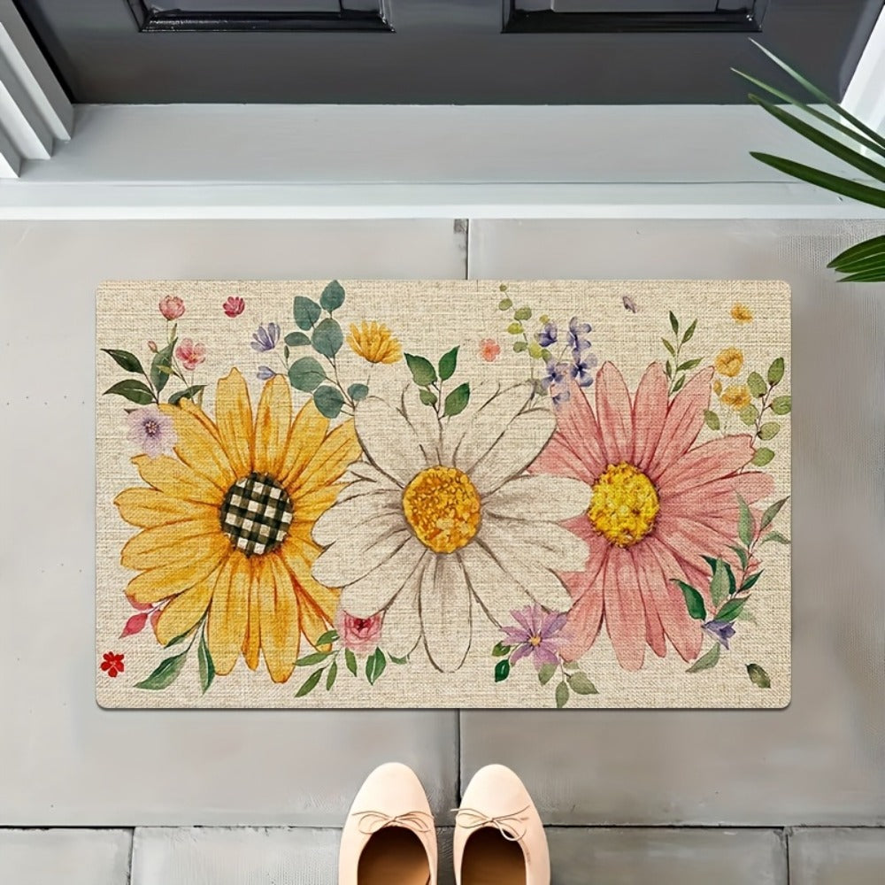 Sunflower Daisy Doormat Floral Welcome Mat Flannel Rug for Front Door Entryway Bathroom Kitchen, Spring Summer Seasonal Decor
