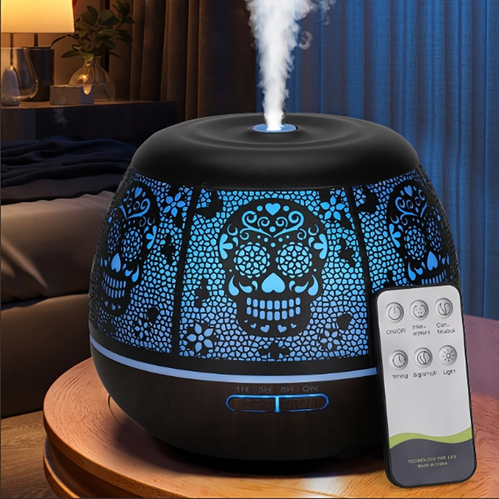 400 ml Metal-Hollow Aromatherapy Diffuser with Remote, Seven-Color Light and Four Pattern Options