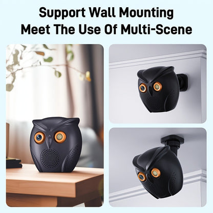 Security Camera Owl-Shaped Two-Pack with Human Detection, USB Power, Motion Alarm and Black or White Options
