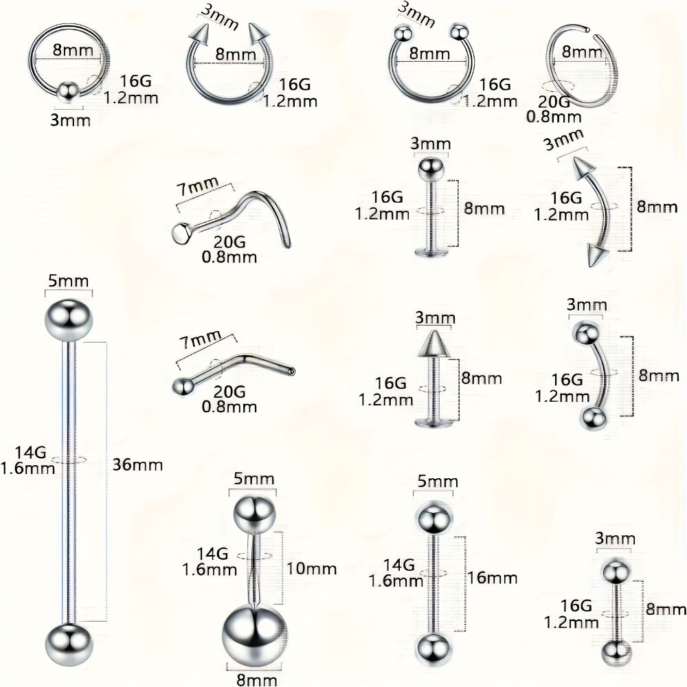 Piercing Kit Stainless Steel Random Set for Makeup, Travel and Everyday Vanity Use, with the Listed Configuration