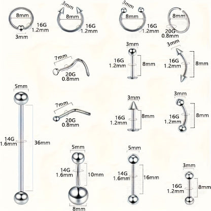 Piercing Kit Stainless Steel Random Set for Makeup, Travel and Everyday Vanity Use, with the Listed Configuration