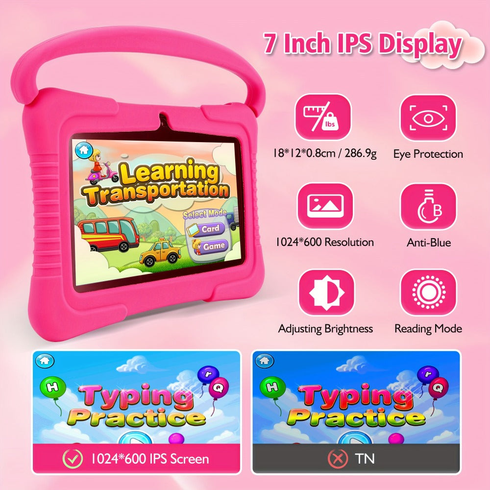 Veidoo 7 Inch Kids Tablet with Drop-Proof Silicone Cover – Eye Protection Screen, WiFi, 2GB RAM 16GB/32GB ROM, Dual Camera
