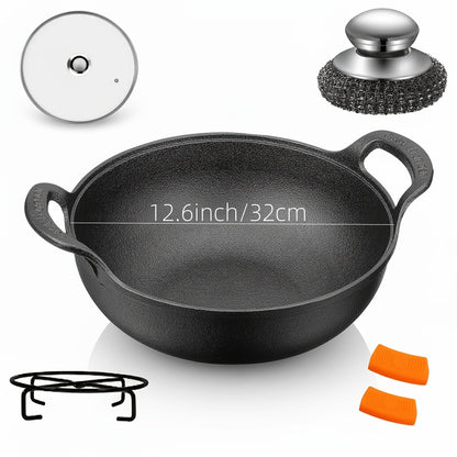Cast Iron Cookware Set for Kitchen Camping BBQ – Non-Stick Skillet Dutch Pot Frying Pan Baking Tray Griddle Options