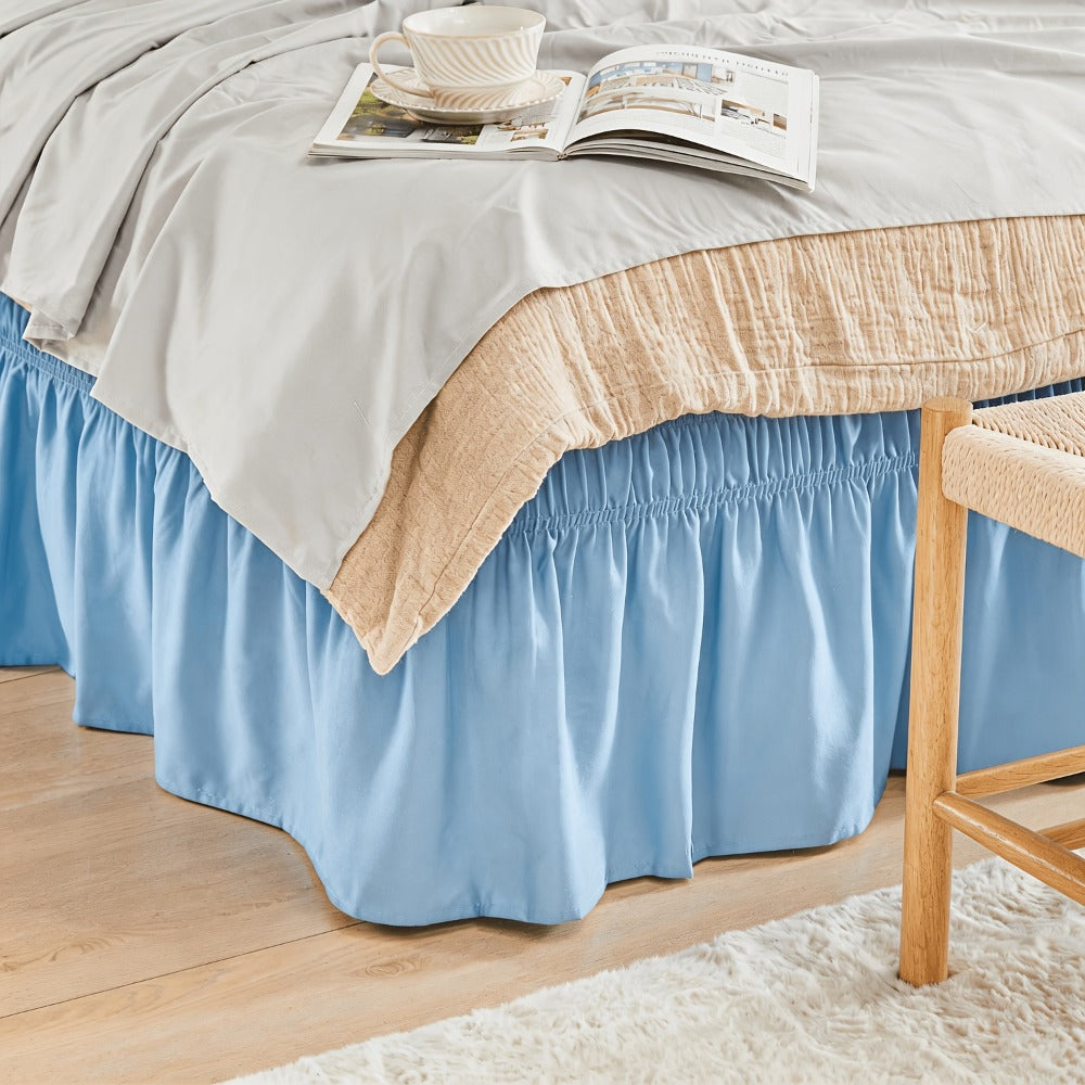 Bed Skirt with Adjustable Elastic Belt – Ruffle Microfiber Dust Ruffle 15 Inch Drop, Hotel Quality, Fade Resistant, Machine Washable