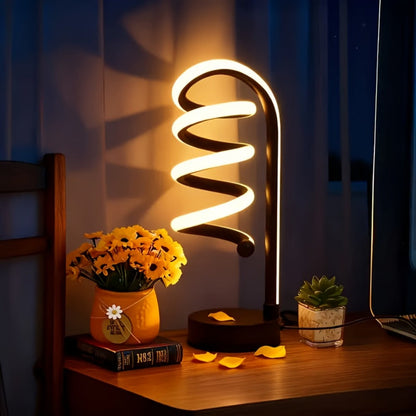 Dimmable Spiral Table Lamp with Touch Control & USB-C Charging Port, 3-Way Brightness Bedside Nightstand Lamp