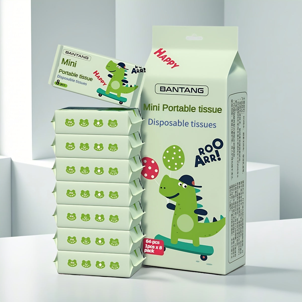 Mini Wet Wipes 64 Count 8 Packs Quick-Drying Cleaning Cloths Cute Animal Design for Travel for Home Cooking, Dining and Outdoor Meals