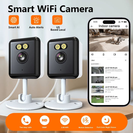 Indoor Security Camera 2-Pack with 3MP Video, Color Night Vision, Two-Way Audio and 2.4GHz WiFi