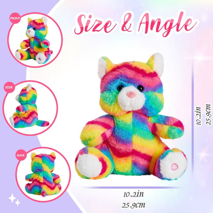 Plush Toy Rainbow Cat with Glowing Color Points and Music for Bright Interactive Display for Character Display, Room Decor and Gift