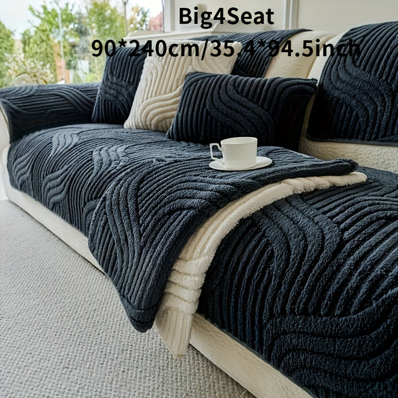 Sofa Cover Shu Velveteen Vintage-Style Panels with Textured Finish for 2 to Large 4-Seater Sofas