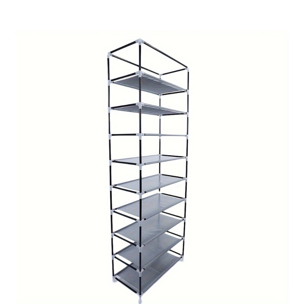 Covered Ten-Layer Shoe Organizer with Nine Cubbies in Grey or Burgundy Fabric Checkout Colors
