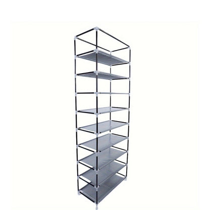 Covered Ten-Layer Shoe Organizer with Nine Cubbies in Grey or Burgundy Fabric Checkout Colors