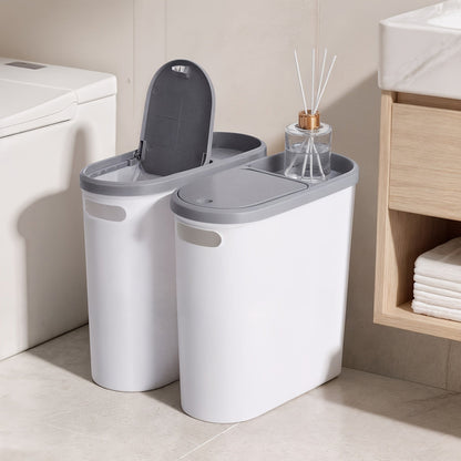 Slim 10L Bathroom Wastebasket with Lid Tray, Built-In Side Handles and Single or Two-Piece Options