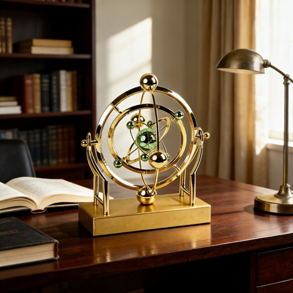 Perpetual Motion Pendulum Desk Decor - Cosmic Swing Solar System Planets Atomic Model Science for Entryways, Bedrooms and Living Spaces