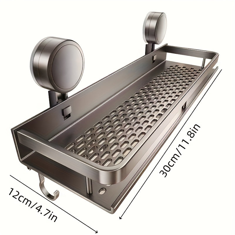 Shower Caddy Shelf Wall Mounted Suction Cup Rustproof Floating Bathroom Organizer Rack with Towel Hook for Shampoo Soap Accessories Space