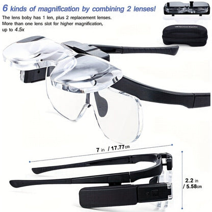 Headband Magnifier with LED Light Hands Free Illuminated Head Magnifying Glass Up to 4.5X for Entryways, Bedrooms and Living Spaces