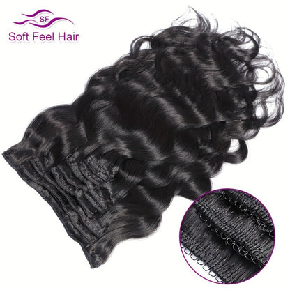 Clip In Human Hair Extensions Body Wave 8pcs 120g Full Head Real Human Hair Clip Ins Natural, for Home, Travel and Salon Hair Styling