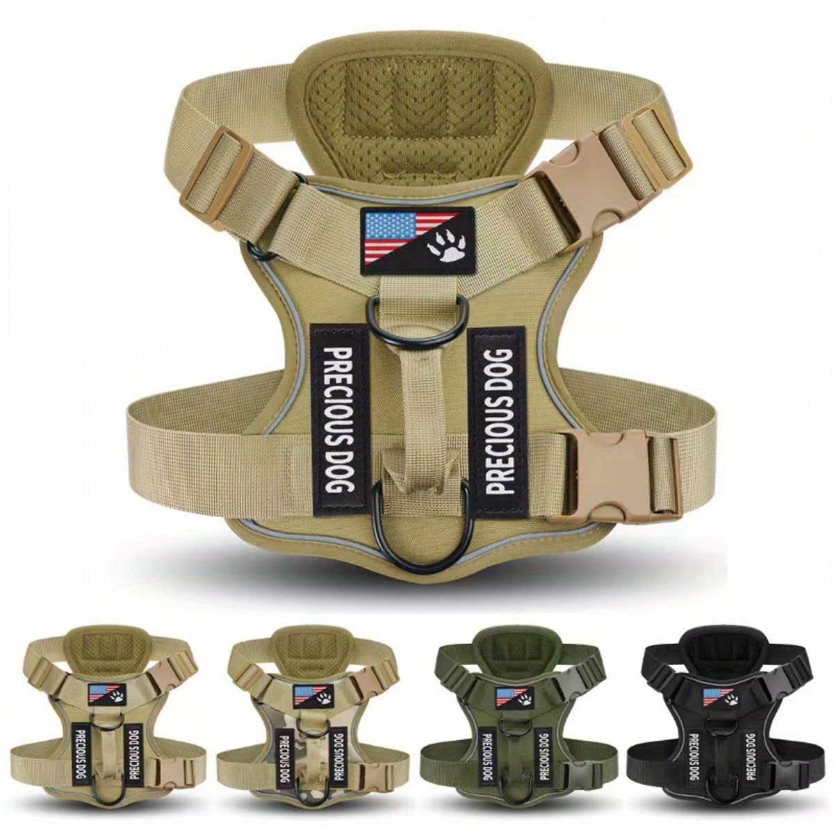 Compact Patch Dog Harness in Black and Three Green Styles with S, M, L and XL Size Options