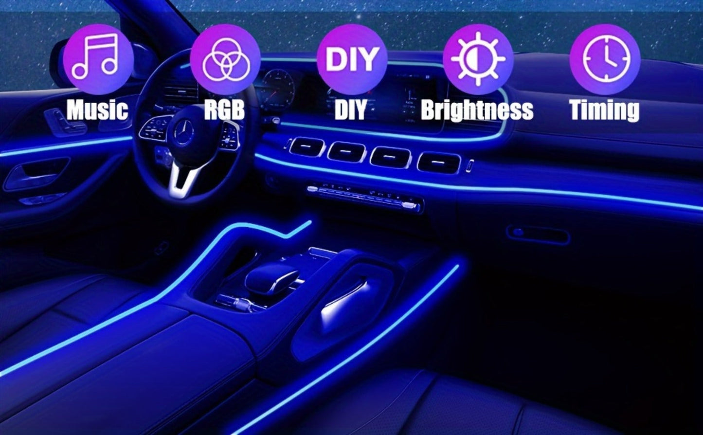 Car Interior Fiber-Style Ambient Light Kit with 5-in-1 Remote or 196.85-Inch App-Control Checkout Options