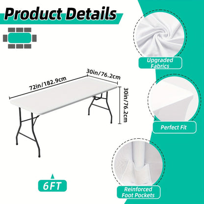 Spandex Stretch Fitted Tablecloths 2pcs 3pcs – 4ft 6ft 8ft Rectangular Elastic Table Covers, Wrinkle-Resistant in Black & White for Wedding
