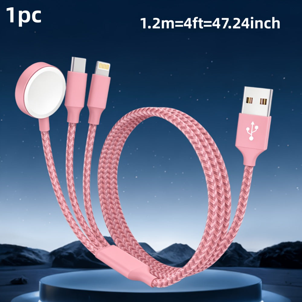 Braided Charging Cable with USB-A or USB-C Input, Three Output Paths and Five Color or Connector Options