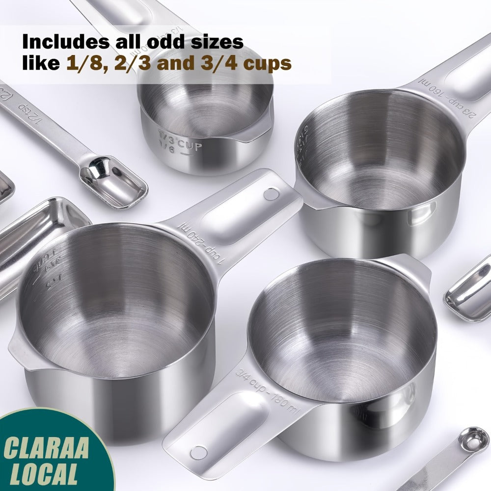 Measuring Cups and Spoons Set Stainless Steel 13-Piece 20-Piece with Leveler Baking for Home Cooking, Dining and Outdoor Meals
