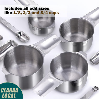 Measuring Cups and Spoons Set Stainless Steel 13-Piece 20-Piece with Leveler Baking for Home Cooking, Dining and Outdoor Meals